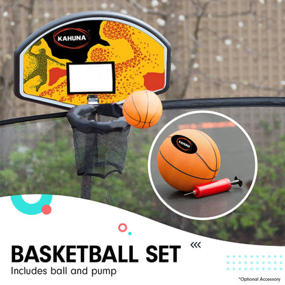Kahuna 8ft Outdoor Trampoline Kids Children With Safety Enclosure Mat Pad Net Ladder Basketball Hoop Set - Rainbow Tristar Online
