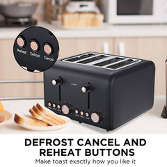 Pronti 4 Slice Toaster Rose Trim Collection - Black Tristar Online