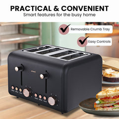 Pronti 4 Slice Toaster Rose Trim Collection - Black Tristar Online