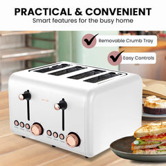 Pronti 4 Slice Toaster Rose Trim Collection - White Tristar Online