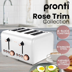 Pronti 4 Slice Toaster Rose Trim Collection - White Tristar Online