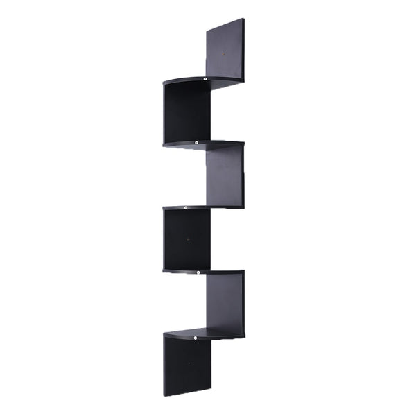 Sarantino 5 Tier Corner Wall Shelf Display Shelves Dvd Book Storage Rack Floating Mounted - Black Tristar Online