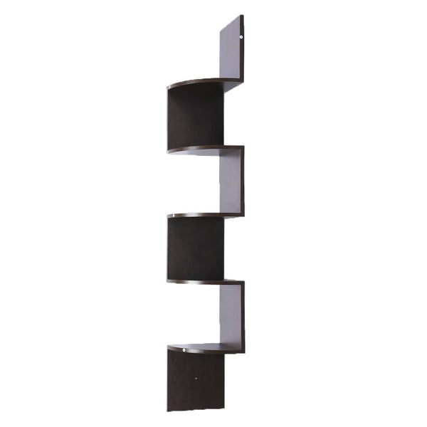 Sarantino 5 Tier Corner Wall Shelf Display Shelves Dvd Book Storage Rack Floating Mounted - Dark Brown Tristar Online