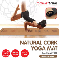 Powertrain Cork Yoga Mat with Carry Straps Home Gym Pilates - Chakras Tristar Online