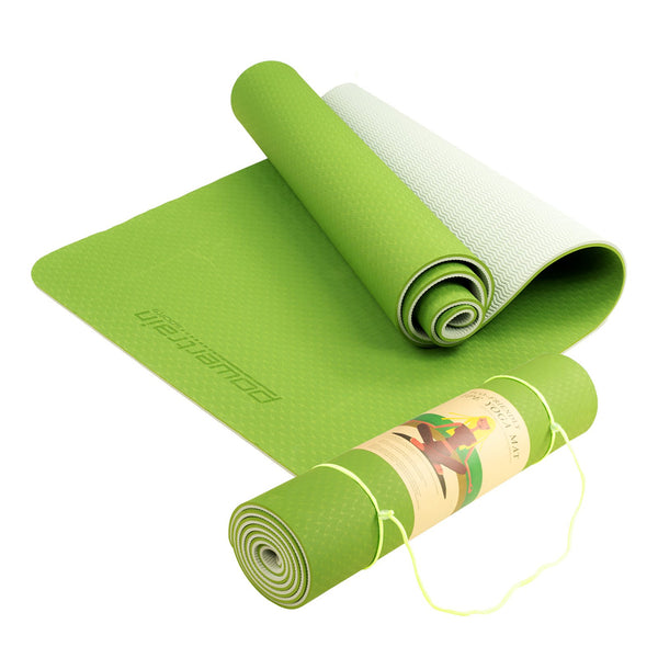 Powertrain Eco-friendly Dual Layer 8mm Yoga Mat | Lime Green | Non-slip Surface, And Carry Strap For Ultimate Comfort And Portability Tristar Online