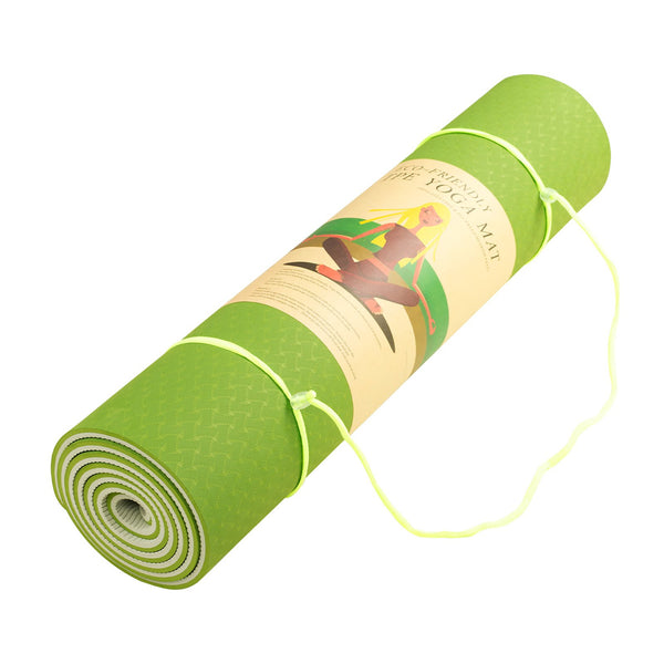 Powertrain Eco-friendly Dual Layer 8mm Yoga Mat | Lime Green | Non-slip Surface, And Carry Strap For Ultimate Comfort And Portability Tristar Online