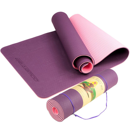 Powertrain Eco-friendly Dual Layer 8mm Yoga Mat | Purple | Non-slip Surface And Carry Strap For Ultimate Comfort And Portability Tristar Online