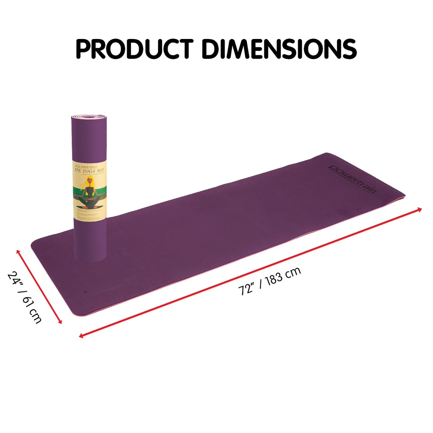 Powertrain Eco-friendly Dual Layer 8mm Yoga Mat | Purple | Non-slip Surface And Carry Strap For Ultimate Comfort And Portability Tristar Online