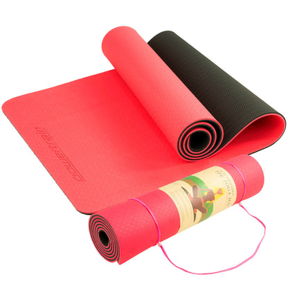 Powertrain Eco-friendly Dual Layer 8mm Yoga Mat | Red Blush | Non-slip Surface And Carry Strap For Ultimate Comfort And Portability Tristar Online