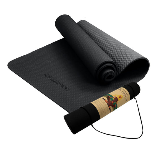 Powertrain Eco-friendly Dual Layer 6mm Yoga Mat | Midnight | Non-slip Surface And Carry Strap For Ultimate Comfort And Portability Tristar Online