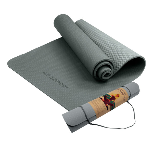 Powertrain Eco-friendly Dual Layer 6mm Yoga Mat | Slate Grey | Non-slip Surface And Carry Strap For Ultimate Comfort And Portability Tristar Online