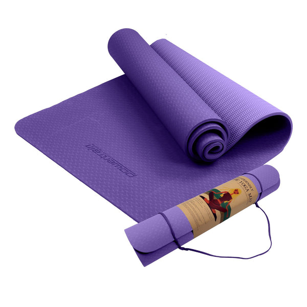 Powertrain Eco-friendly Dual Layer 6mm Yoga Mat | Dark Lavender | Non-slip Surface And Carry Strap For Ultimate Comfort And Portability Tristar Online
