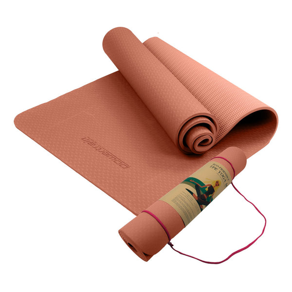 Powertrain Eco-friendly Dual Layer 6mm Yoga Mat | Peach | Non-slip Surface And Carry Strap For Ultimate Comfort And Portability Tristar Online