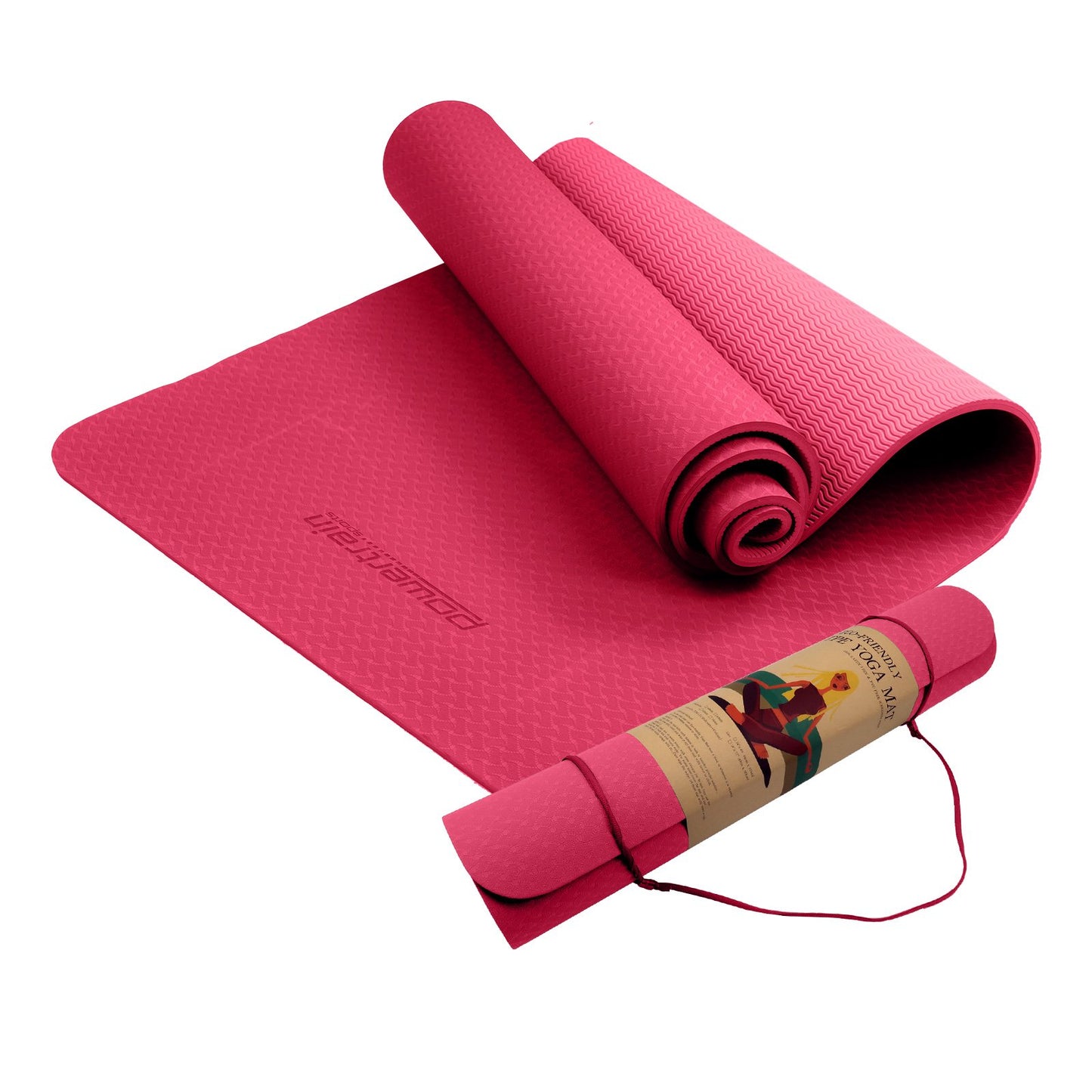 Powertrain Eco-friendly Dual Layer 6mm Yoga Mat | Pink | Non-slip Surface And Carry Strap For Ultimate Comfort And Portability Tristar Online