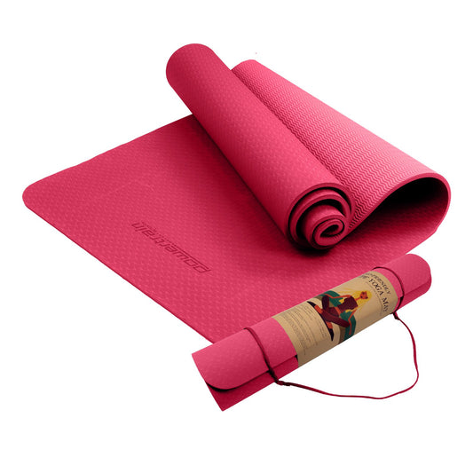 Powertrain Eco-friendly Dual Layer 6mm Yoga Mat | Pink | Non-slip Surface And Carry Strap For Ultimate Comfort And Portability Tristar Online