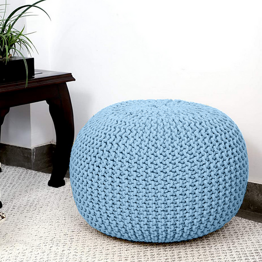 Braided Ottoman Pouffe Footstool Hand Knitted (Blue) Tristar Online
