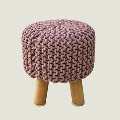 Kids Hand Knitted Cotton Braided Foot Rest Sitting Stool Ottoman (Rose Pink) Tristar Online