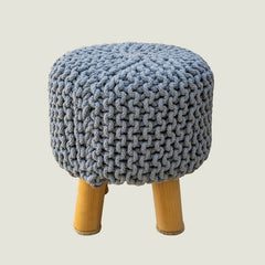 Kids Hand Knitted Cotton Braided Foot Rest Sitting Stool Ottoman (Light Grey) Tristar Online