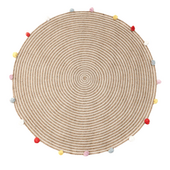 Round Woven Jute Cotton Multicolour Pompom Rug 120 cm Tristar Online