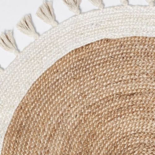 Bohemian Cream & Natural Braided Jute Cotton Round Rug with Tassel 120 x 120 cm Tristar Online
