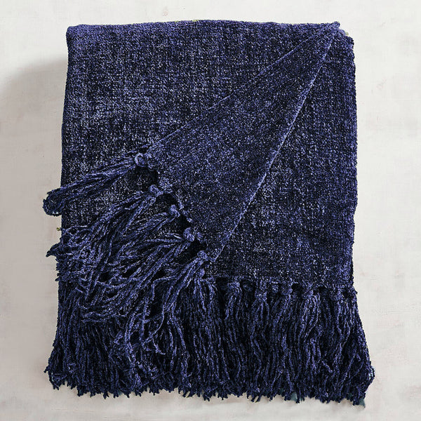 Acrylic Chenille Tassel Knitted Blanket Bed Sofa Throw Rug 150 x 200 cm (Blue) Tristar Online