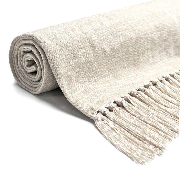 Acrylic Chenille Tassel Knitted Blanket Bed Sofa Throw Rug 150 x 200 cm (White) Tristar Online