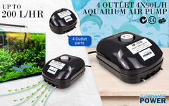 Dynamic Power Aquarium Air Pump Oxygen Hydroponic 4 Outlet 360L/H 13W Tristar Online