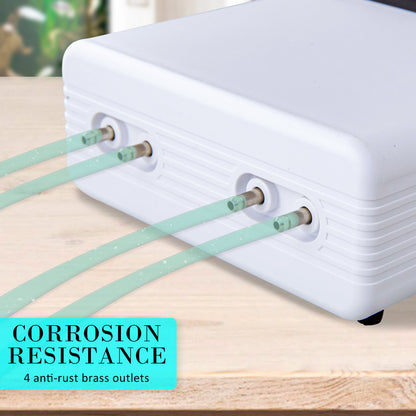 Dynamic Power White Aquarium Air Pump Oxygen Hydroponic 4 Outlet 670L/H 8W Tristar Online