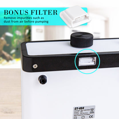 Dynamic Power White Aquarium Air Pump Oxygen Hydroponic 4 Outlet 670L/H 8W Tristar Online