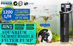 Dynamic Power Aquarium Submersible Filter 1200L/H 22W 1.6m Pond Pump Tristar Online