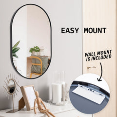 La Bella Black Wall Mirror Oval Aluminum Frame Makeup Decor Bathroom Vanity 50x75cm Tristar Online