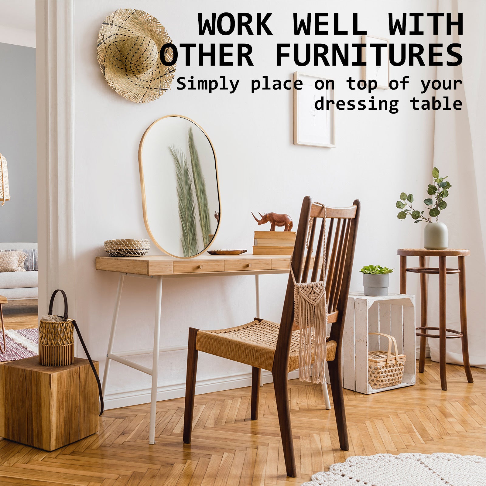 La Bella Gold Wall Mirror Oval Aluminum Frame Makeup Decor Bathroom Vanity 50x75cm Tristar Online