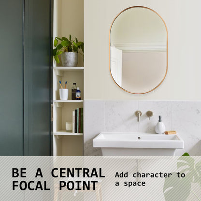 La Bella Gold Wall Mirror Oval Aluminum Frame Makeup Decor Bathroom Vanity 50x75cm Tristar Online