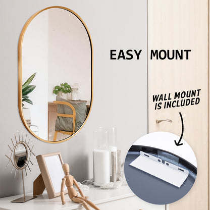La Bella Gold Wall Mirror Oval Aluminum Frame Makeup Decor Bathroom Vanity 50x75cm Tristar Online