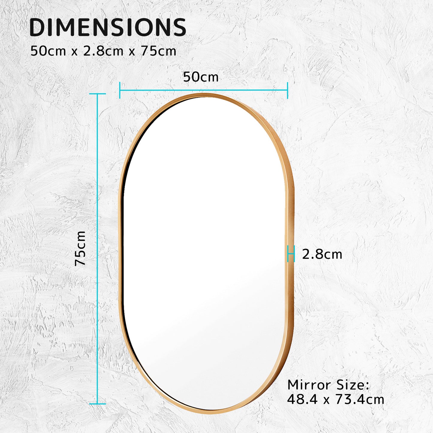 La Bella Gold Wall Mirror Oval Aluminum Frame Makeup Decor Bathroom Vanity 50x75cm Tristar Online