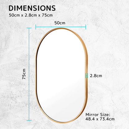 La Bella Gold Wall Mirror Oval Aluminum Frame Makeup Decor Bathroom Vanity 50x75cm Tristar Online