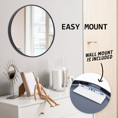 La Bella Black Wall Mirror Round Aluminum Frame Makeup Decor Bathroom Vanity 60cm Tristar Online