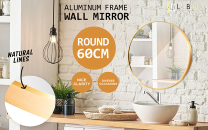 La Bella Gold Wall Mirror Round Aluminum Frame Makeup Decor Bathroom Vanity 60cm Tristar Online