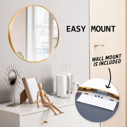 La Bella Gold Wall Mirror Round Aluminum Frame Makeup Decor Bathroom Vanity 60cm Tristar Online