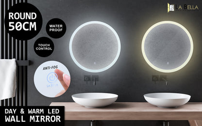 La Bella LED Wall Mirror Round Touch Anti-Fog Makeup Decor Bathroom Vanity 50cm Tristar Online