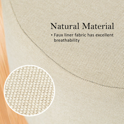 La Bella Beige Fabric Ottoman Round Wooden Leg Foot Stool Tristar Online