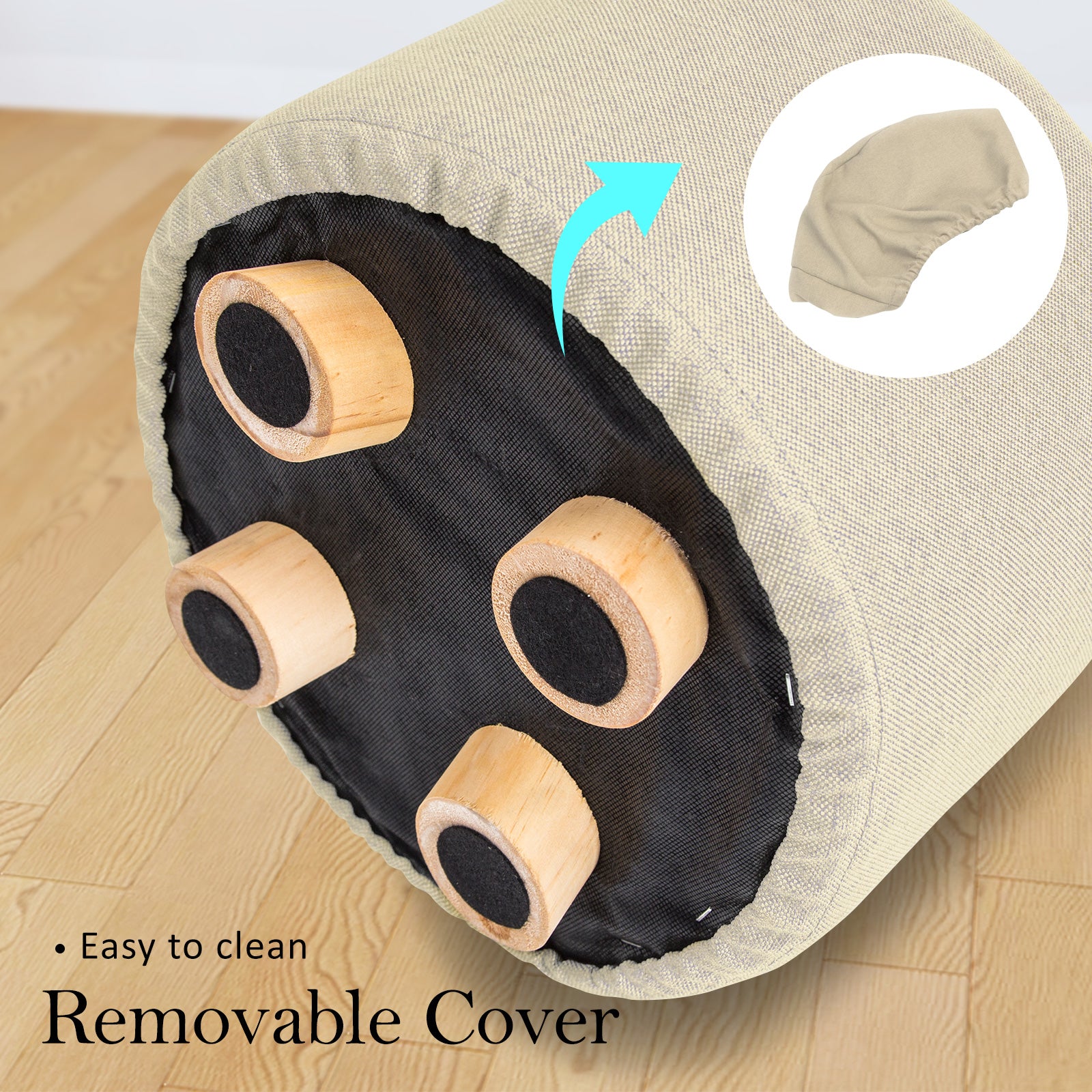 La Bella Beige Fabric Ottoman Round Wooden Leg Foot Stool Tristar Online