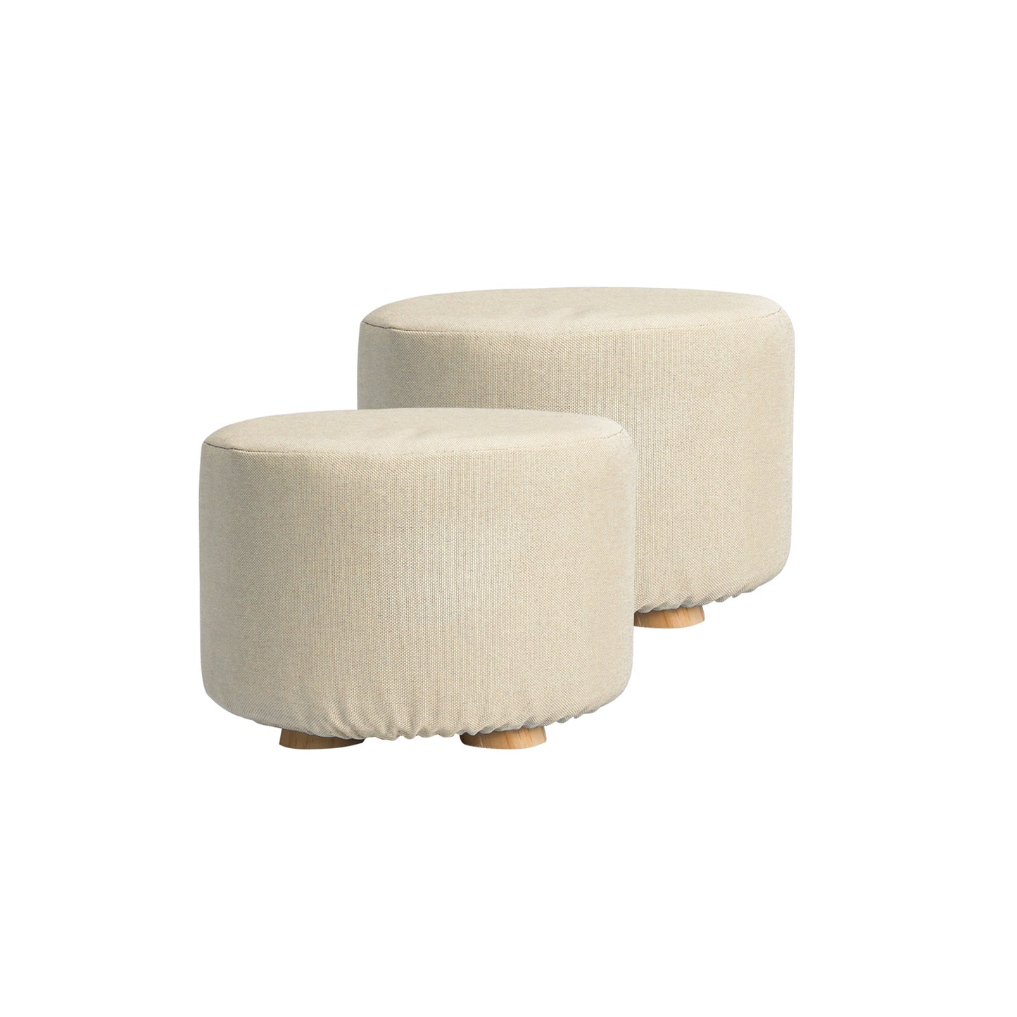 La Bella 2 Set Beige Fabric Ottoman Round Wooden Leg Foot Stool Tristar Online