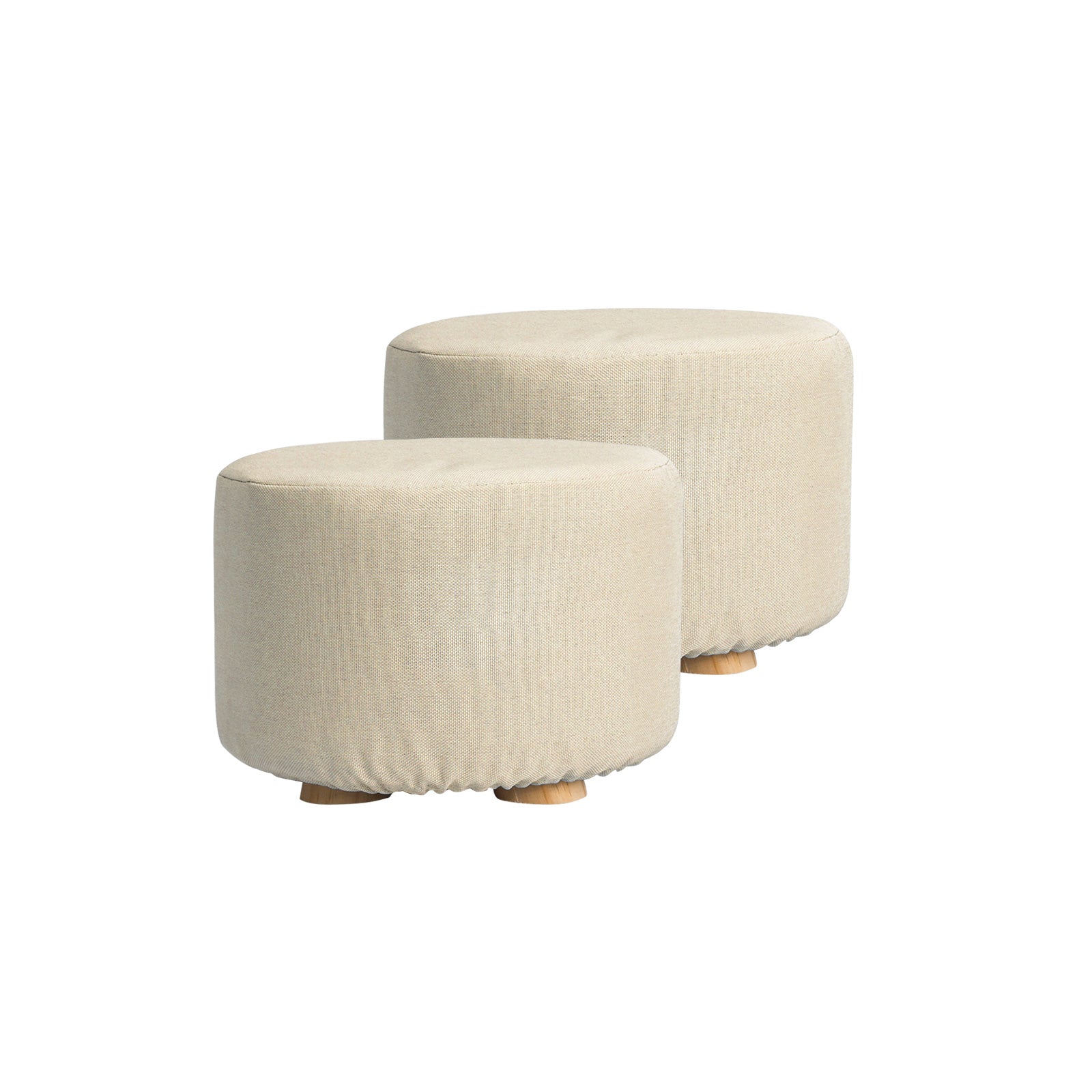 La Bella 2 Set Beige Fabric Ottoman Round Wooden Leg Foot Stool Tristar Online