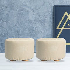La Bella 2 Set Beige Fabric Ottoman Round Wooden Leg Foot Stool Tristar Online