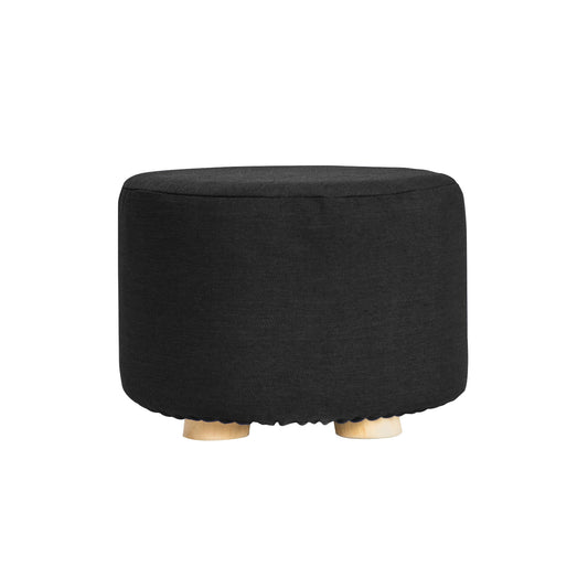 La Bella Black Fabric Ottoman Round Wooden Leg Foot Stool Tristar Online