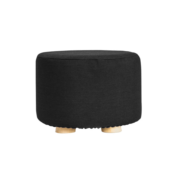 La Bella Black Fabric Ottoman Round Wooden Leg Foot Stool Tristar Online