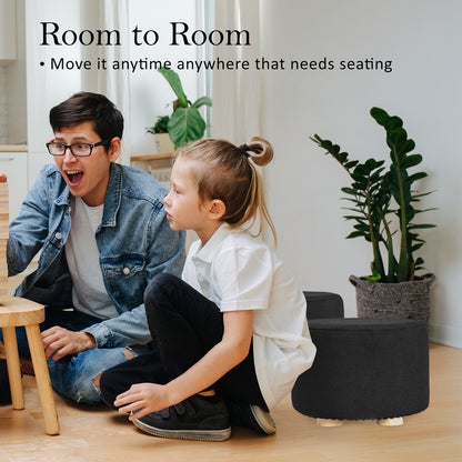 La Bella Black Fabric Ottoman Round Wooden Leg Foot Stool Tristar Online