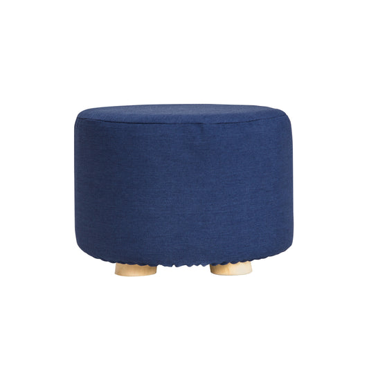 La Bella Dark Blue Fabric Ottoman Round Wooden Leg Foot Stool Tristar Online