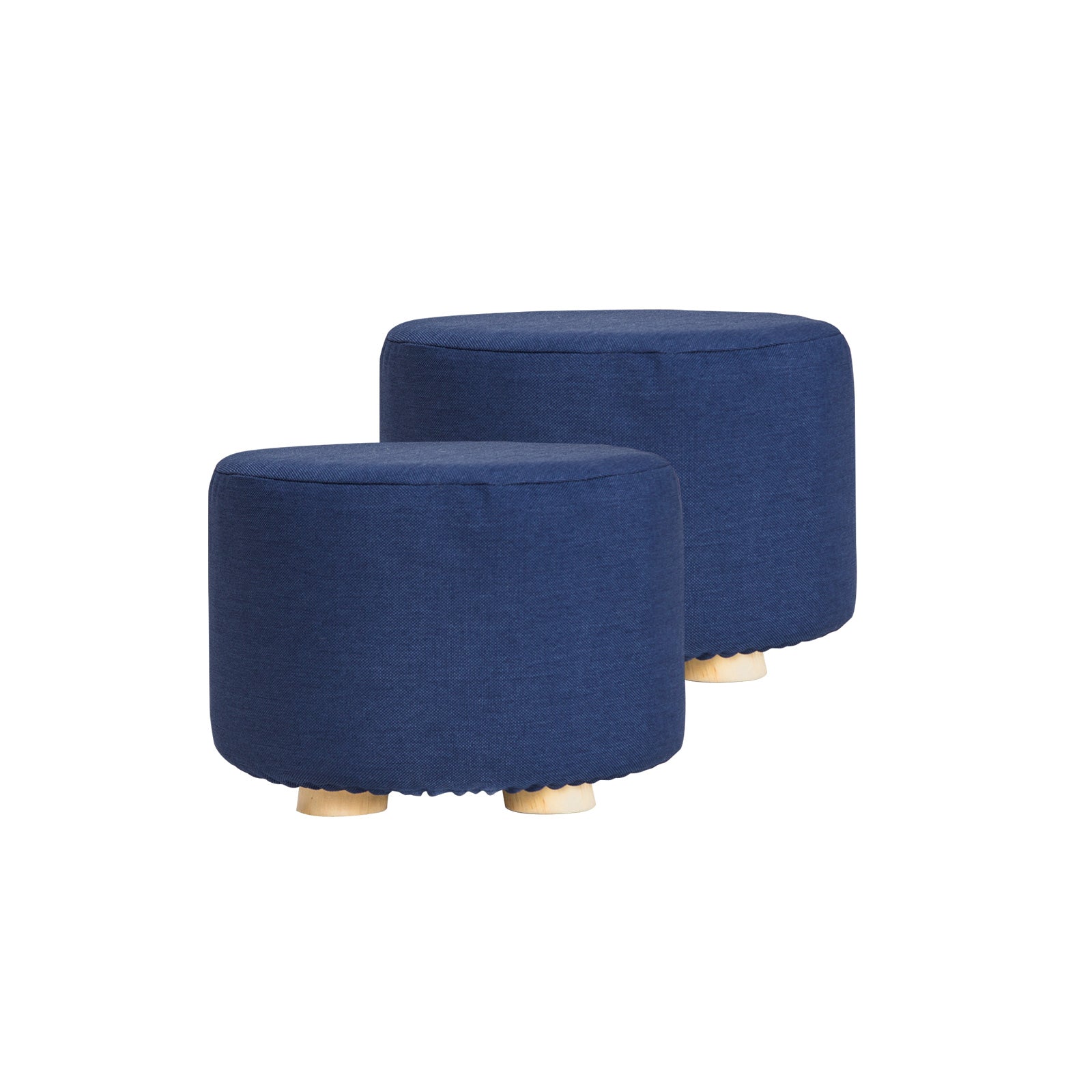 La Bella 2 Set Dark Blue Fabric Ottoman Round Wooden Leg Foot Stool Tristar Online